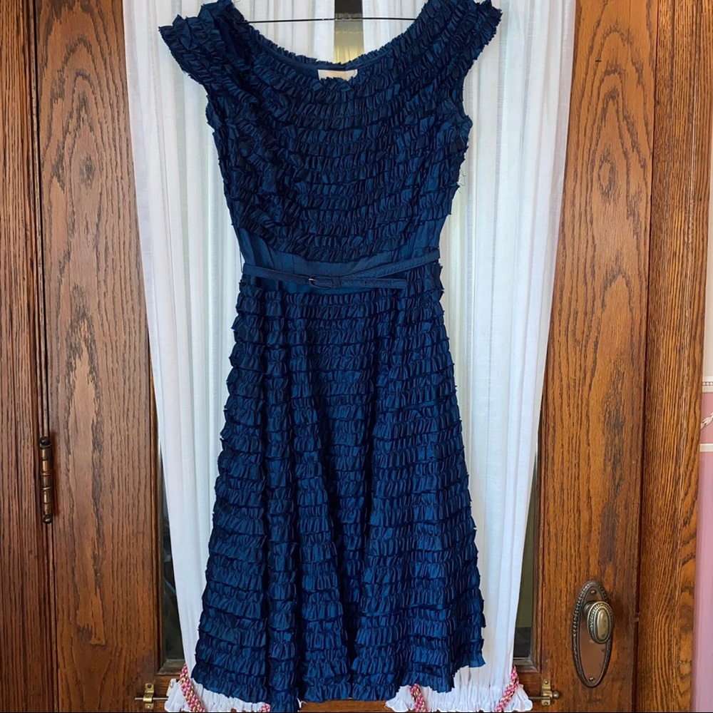 Vintage Vicky Vaughn party evening ruffle dress with belt